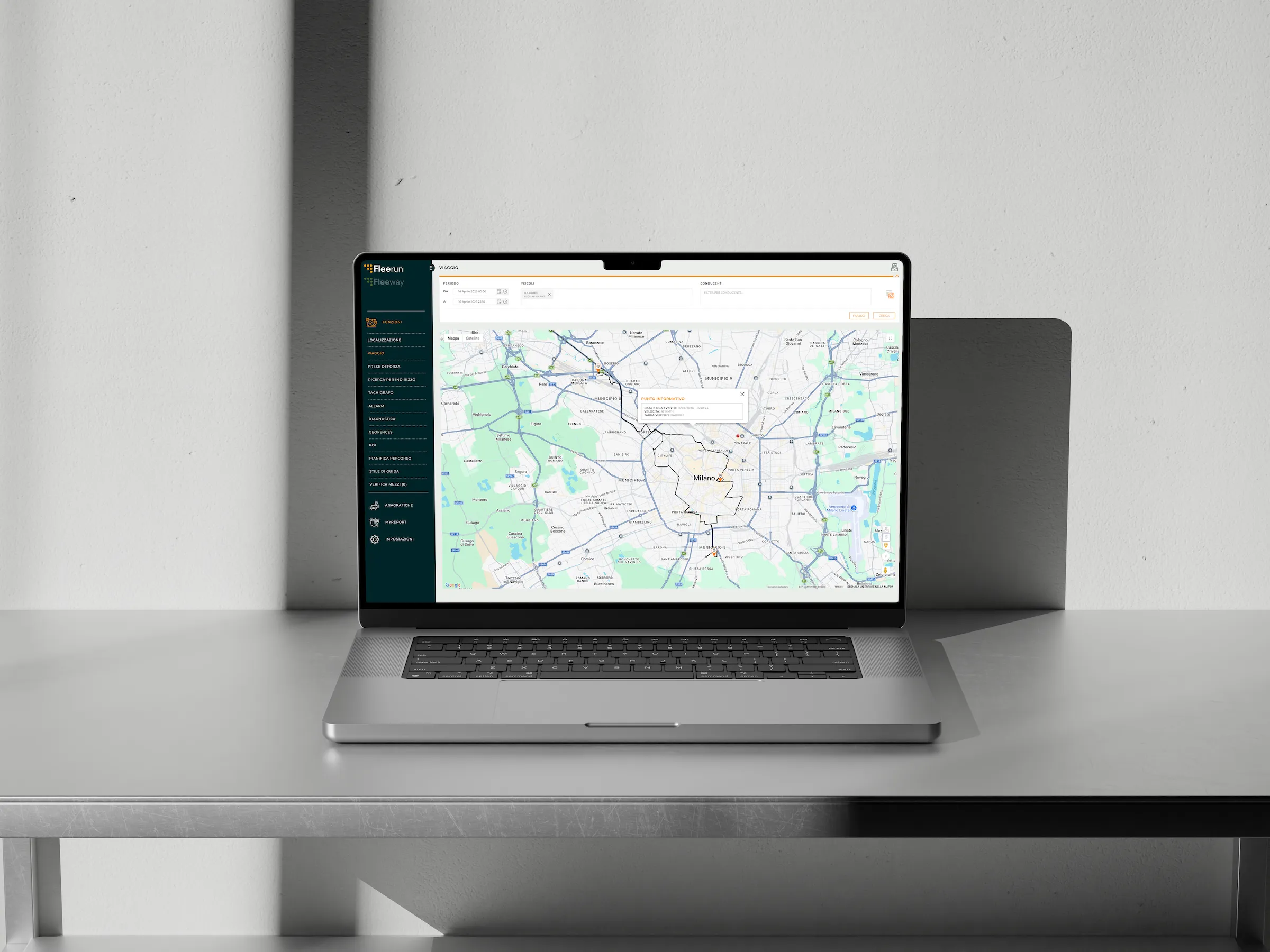 schermata di fleerun, software per la localizzazione gps dei mezzi utile per contrastare il caro benzina